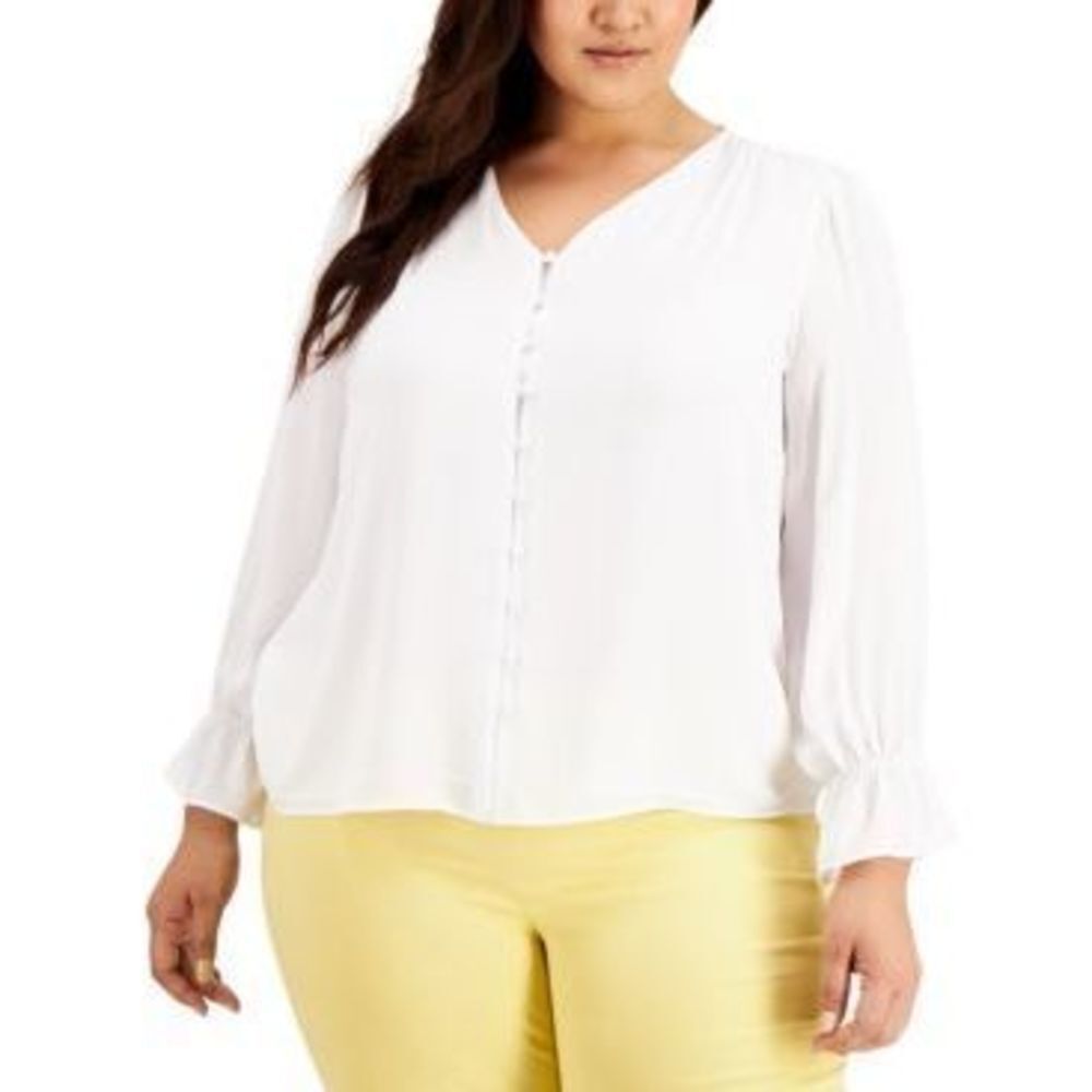 Alfani Plus Size Solid Button-Down Top Brilliant … - image 1